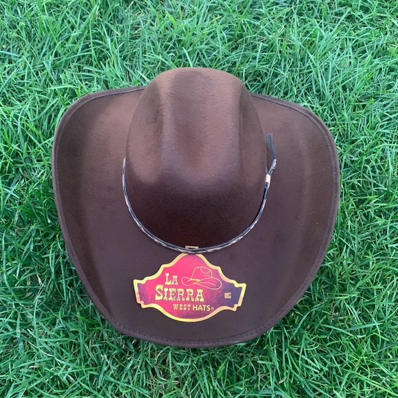 Men's Brown Faux Felt Cowboy Hat Tejana Sombrero - Picture 2 of 6